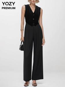 YOZY Women's Solid Button V Neck Overalls Jumpsuit, Casual Comfy Sleeveless Jumpsuit for Summer, Women's Jumpsuit for Daily Wear