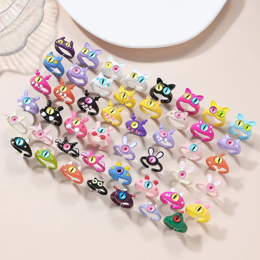 Cincin kucing monster lucu Aktifkan jari telunjuk dengan membuka mulutnya Pasangan besties Rings