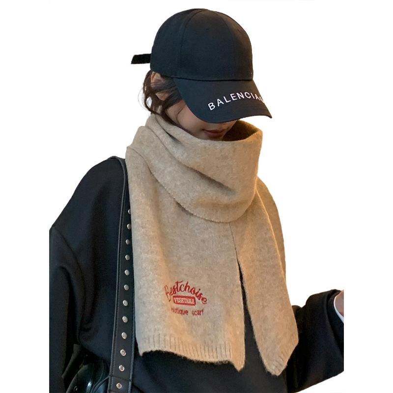 Embroidered Brown with Letters with Woolen Knitting Scarf Winter Girls 2023 New High-Grade Korean Style All-Match Scarf 4