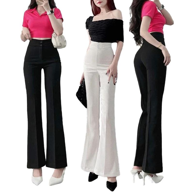 Quần Tây Ống Loe Nữ Cạp Lưng Cao Chất Tuyết Mưa Vitex Cao Cấp Có Màu Đen Trắng Geleva GE614