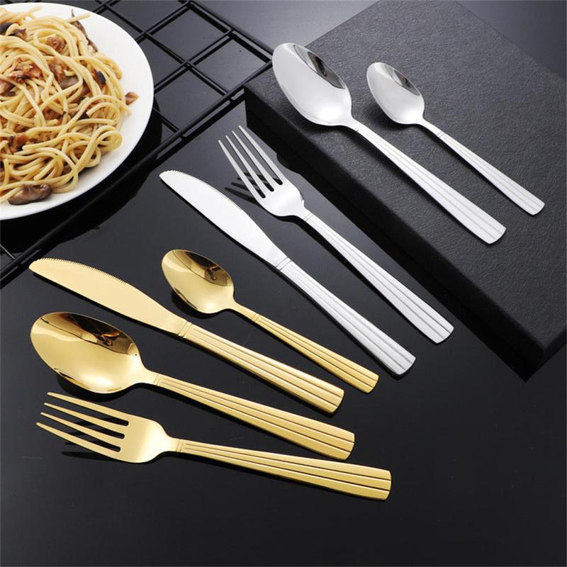Dessert Spoons Hotel Western Steak  and Fork Set Western Tableware , Fork, Spoon, Coffee Spoon, Set of 4 Kitchen Cutlery Stainless Steel Cutlery 7