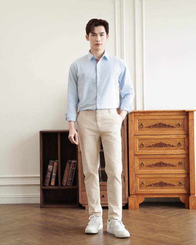 Áo sơ mi nam cổ bẻ dài tay vải Oxford cao cấp phối kẻ sọc phom áo thoái mái - LUCIINON Menswear Shirt Có Túi áo  sơ