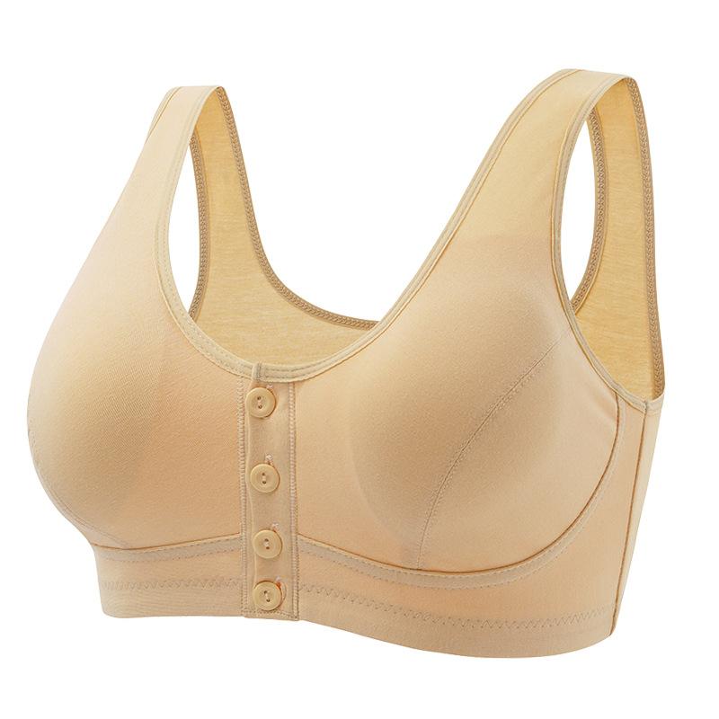 Solid color front button bra, insertable piece, button bra, soft cotton plus size vest style bra, women's middle-aged and elderly bra 4