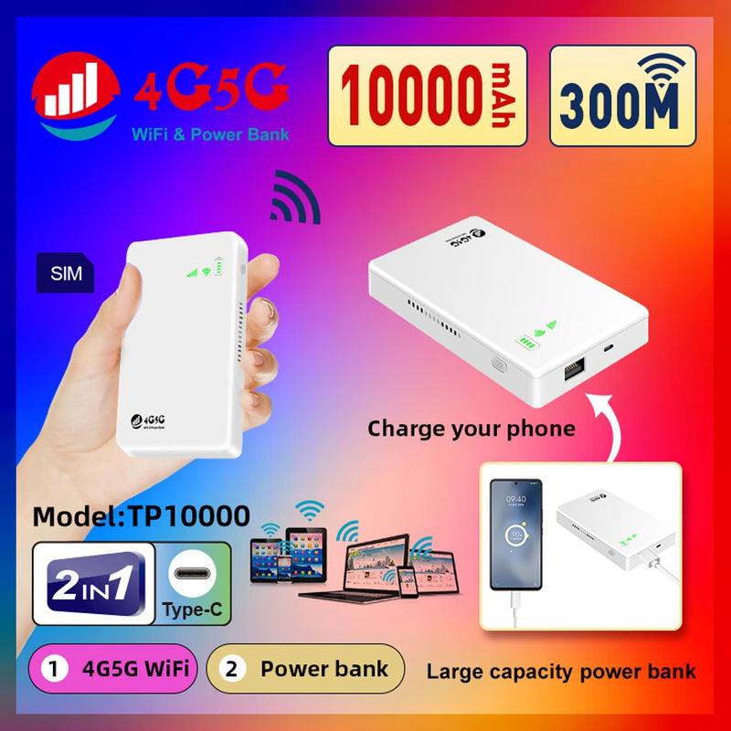 Cục phát wifi từ sim 4G 5G kiêm pin sạc dự phòng 10000mAh TP10000 bộ phát wifi di động tốc độ cao thời gian pin 20h-25h