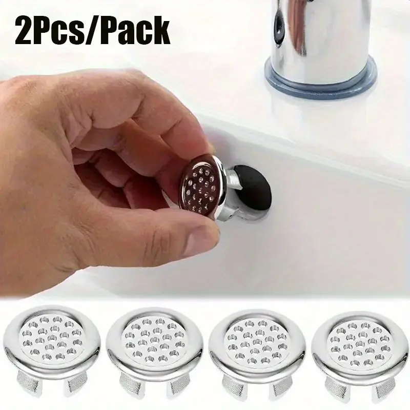 2pcs Chrome Overflow Rings for Bathroom & Kitchen Sinks - Durable Plastic, Easy Install Drain Caps