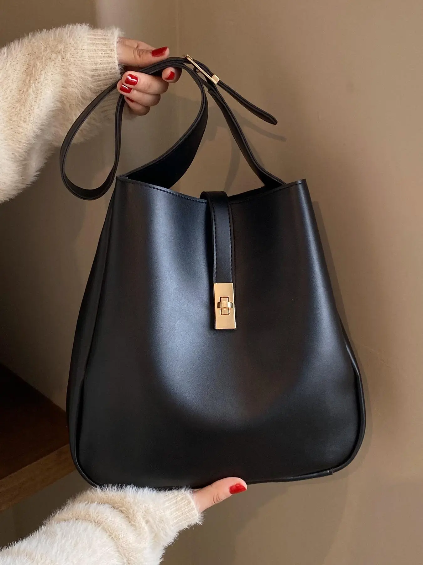 Women's Solid Color Tote Bag with Makeup Bag Set, Fashionable Large Capacity Shoulder Bag for Work & Daily Used, Casual Trendy Versatile High-quality Daily Commuting Bag