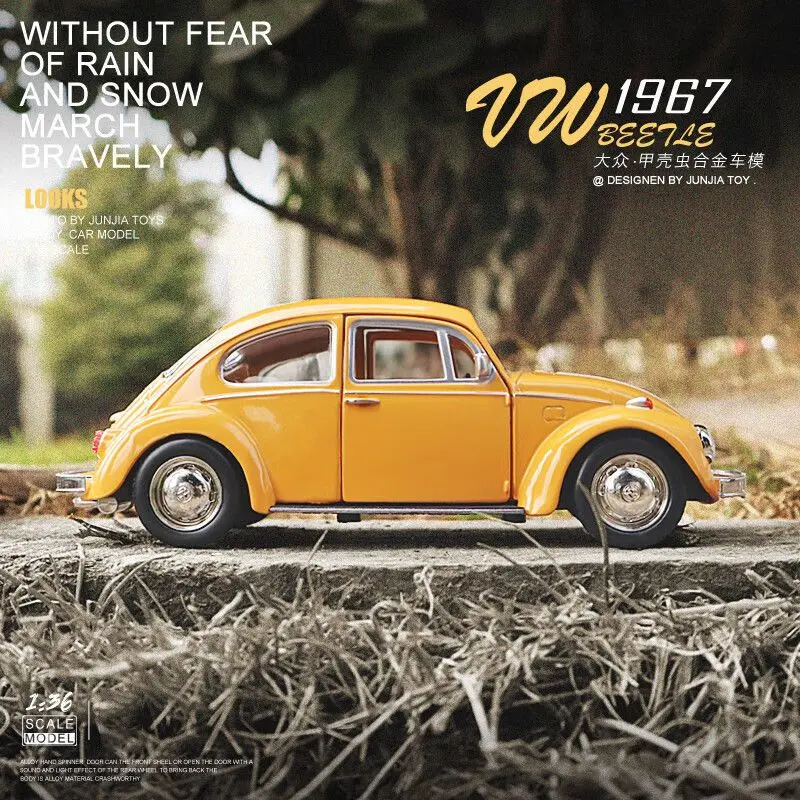 [50000 People Praise] Yellow Retro Beetle Children Alloy Toy Car Boys Volkswagen Car Model Simulation Ornaments Pull Back Car