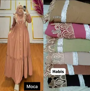 Gamis renda oktavia bahan crinkle airflow ld110cm pb130cm Gaun Formal  Kondangan Nyaman