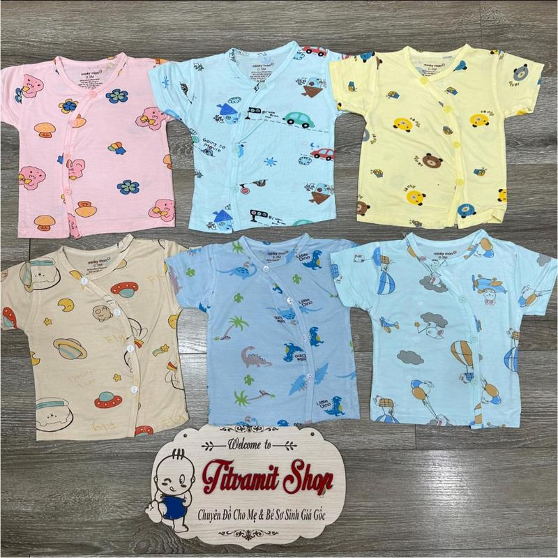 Áo cộc tay minky mom cúc chéo peptit, áo côc tay cho bé sơ sinh