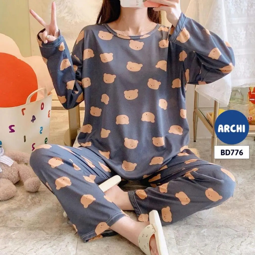 BD776 Bộ đồ ngủ nữ dài mặc nhà có size họa tiết dễ thương, chất mềm mại thời trang Archi