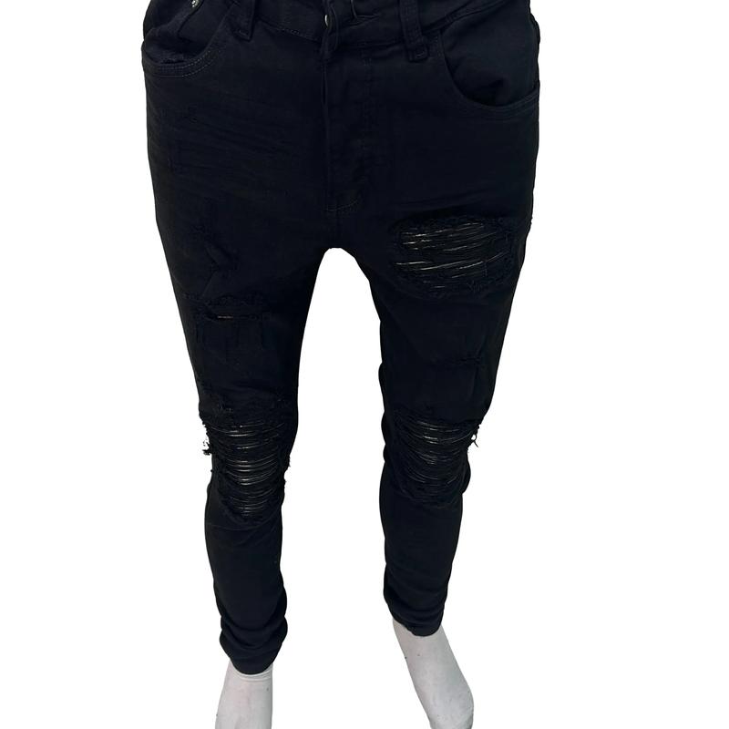 Quần bò vá da đen 2 lớp cứng bền không bong gãy rã nước mềm. Ảnh tự chụp Jean Nam Menswear Denim Pants Kem quan nam jean vá da