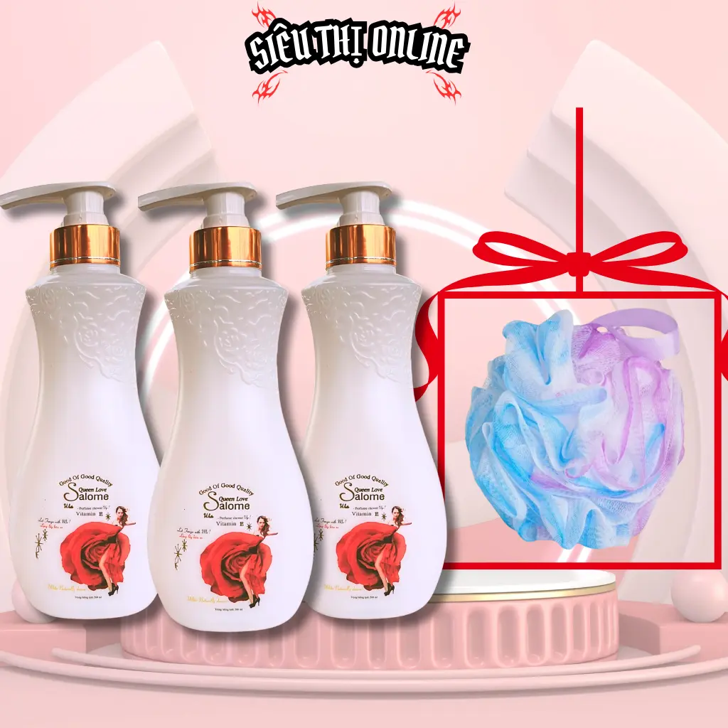 (Tặng bông tắm)  Combo 3 Chai Sữa tắm nước hoa Salome 500ml, Sữa tắm bông hồng đỏ