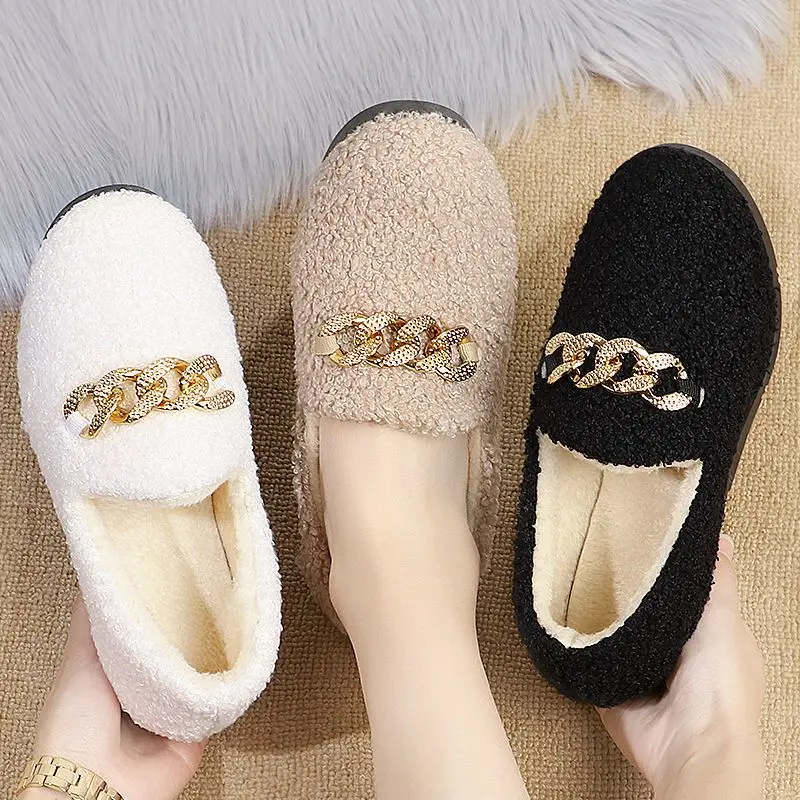 Giày Lông, Đế Bằng, Dễ Phối Đồ, Làm Bằng Bông, Có Thể Đeo Ngoài Trời, Gommino Lót Lông Cừu, Thích Hợp Cho Nữ, Phong Cách Mùa Thu Và Mùa Đông, Ấm Áp Hàn Quốc, Hàng Mới Về 2024 Shoes