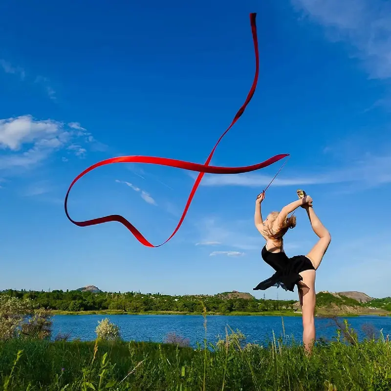 Ribbon stick 2m pita senam ritmik dengan Tongkat twirling Tongkat Tari Sutra Pita Balet Senam Ritmik 3
