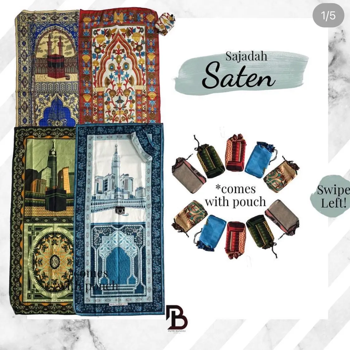 Sajadah saten banyak motif isi 10pcs Muslim Turki Hitam