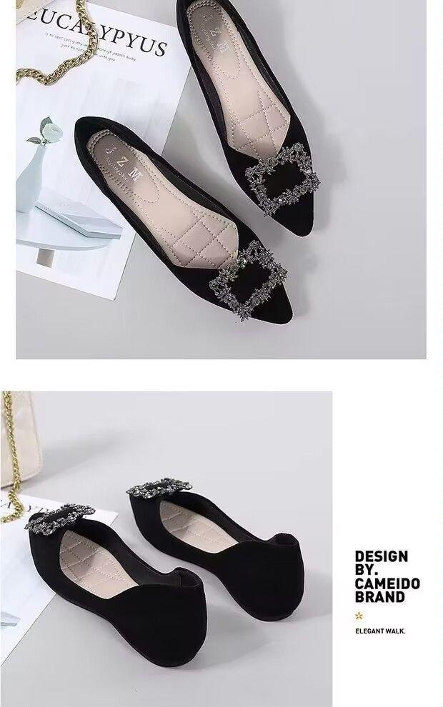 Product Introduction of Giày bệt mũi nhọn da lộn đính đá cho nữ, Giày làm việc đế mềm chuyên nghiệp màu đen cho mùa xuân, tất cả các mùa, Giày nữ 5