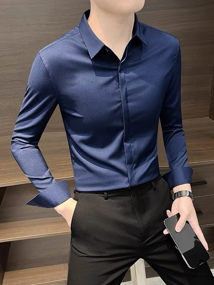 Áo sơ mi nam Luxury lụa cao cấp dáng ôm tay dài đi học, đi làm công sở thời trang hàn quốc trẻ trung bigsize Menswear - Có Cổ