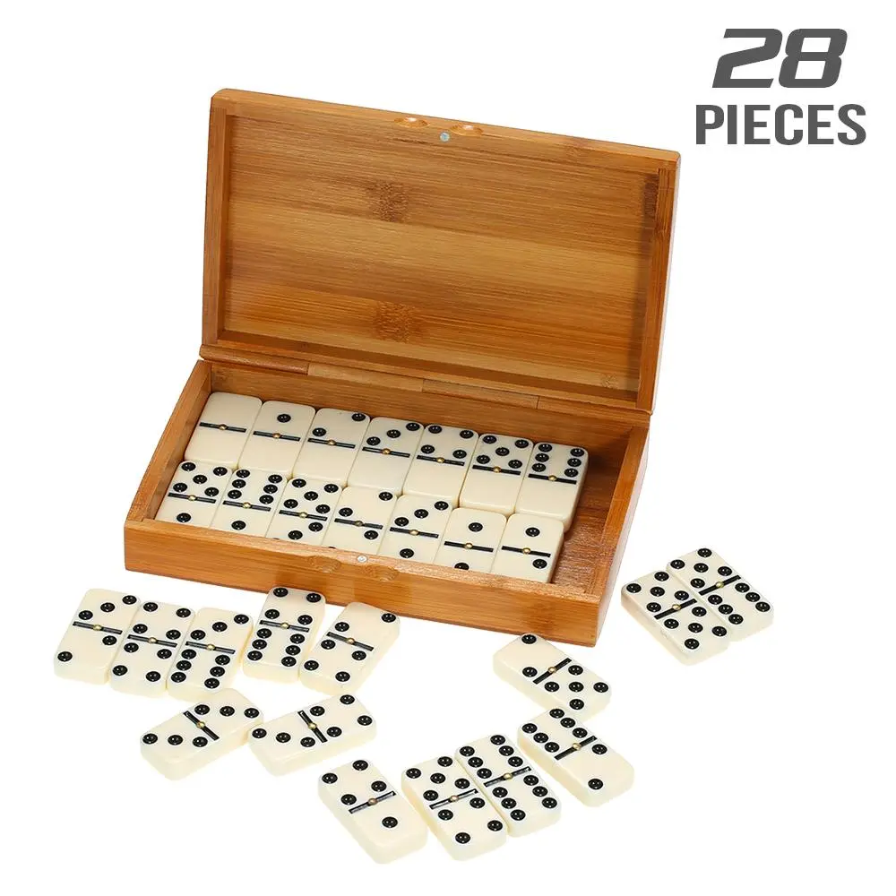 Double Six Dominoes Set, 28pcs/set Entertainment Recreational Travel Game Toy, Black Dots Dominoes, Indoor Recreation Equipment