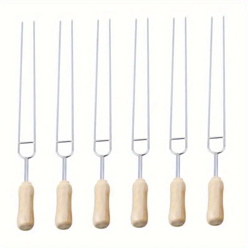 6pcs/set Barbecue Tools Stainless Steel Meat Grill U Shape Fork Outdoor Cooking Corn Holder BBQ Fork Tool Metal Utensils