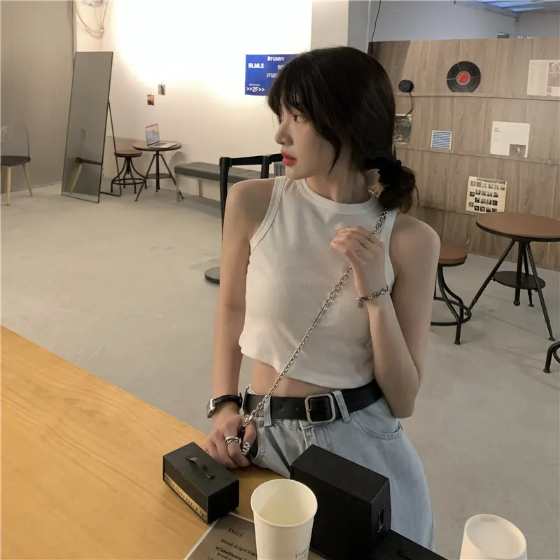American Style Small Round Neck Slim Fit Crop Top Summer Spaghetti Strap Vest for Outdoor Wear