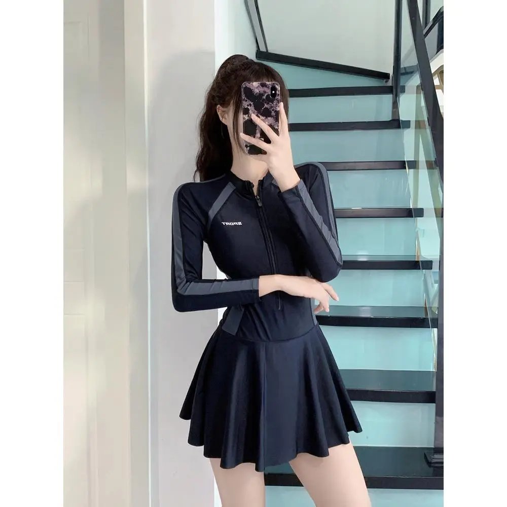 Women's Long-Sleeved One-Piece Swimsuit 2024 New Covered Belly Slim Conservative Sports Super Fairy Ins Style Hot Spring