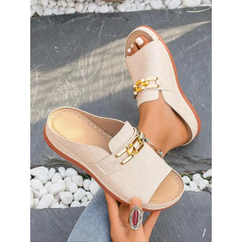 Women's Fashionable Plain Color Platform Sandals, Casual Comfortable Slip on Wedge Sandals for Summer, All-match Lightweight Breathable Shoes for Daily Wear, Girl 0