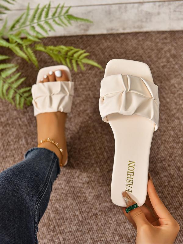 Women's Fashionable Solid Color Flat Sandals, Casual Comfortable Slide Sandals for Daily Wear, Lightweight Breathable Shoes for Women & Girls, Summer 6