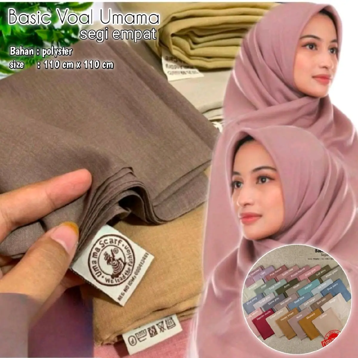 Hijab jilbab kerudung wanita dewasa cewek Basic Voal Umama Lembut Muslim Lembut Square Instan Empat