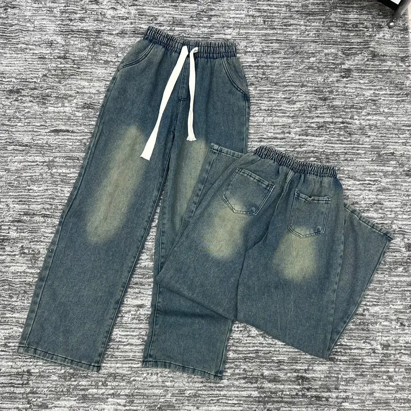 Quần Jeans Nữ Lưng Chun ống Suông Dây Rút Màu Dơ Free Size Dưới 65kg Tua Rua Ong Pants Women - Xưởng may Mỹ Nhung quan  jean qc 7