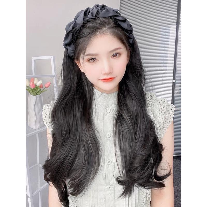 Tóc giả cài băng đô bờm nhún(có miếng dán tháo rời) gắn tóc xoăn, thẳng, xù chất liệu sợi tơ mềm mượt