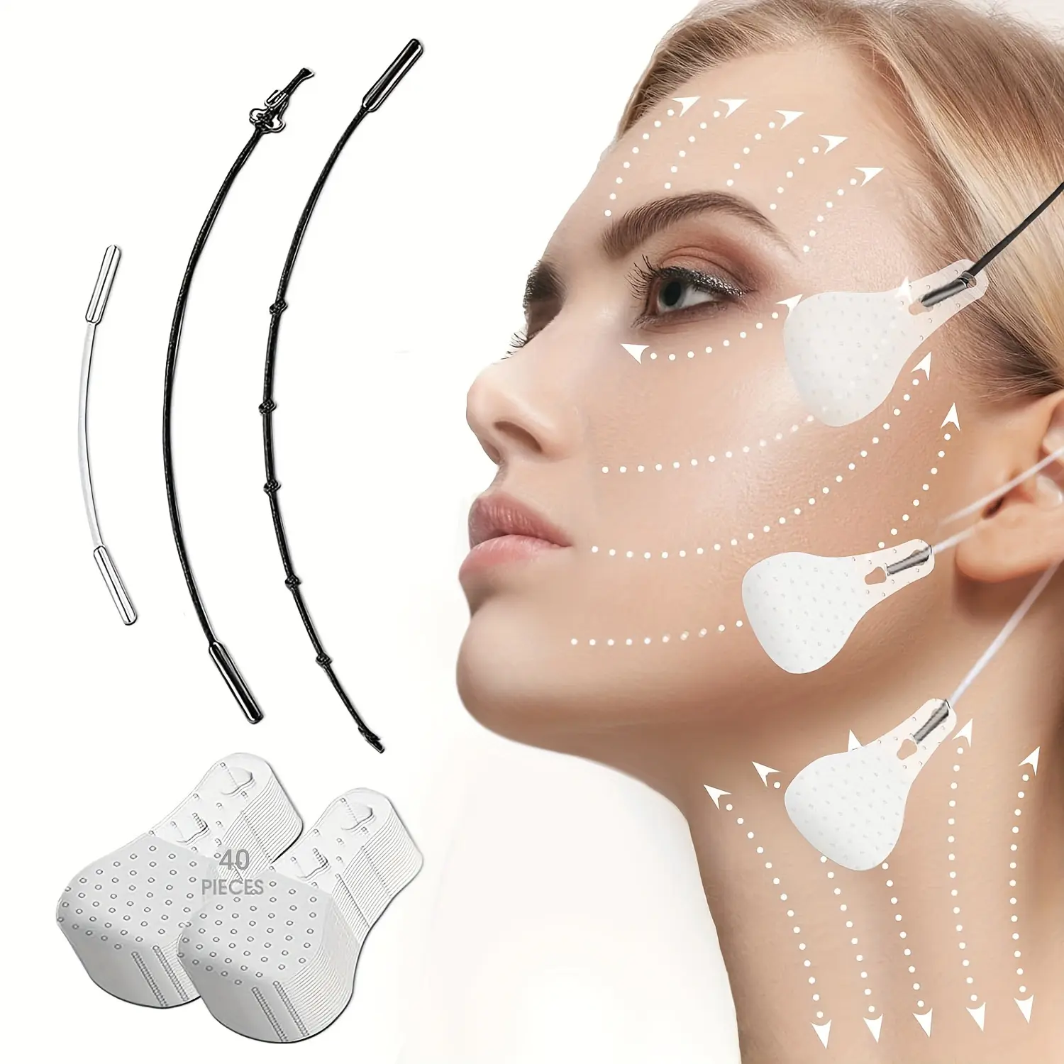 40-Pack Hypoallergenic Face Lift Tape with Elastic Band, Invisible Waterproof V-Line Lift Strips, Suitable for Eyes, Neck, and Jawline, Instant Anti-Wrinkle Makeup Tape for Tighter Skin and Youthful Appearance