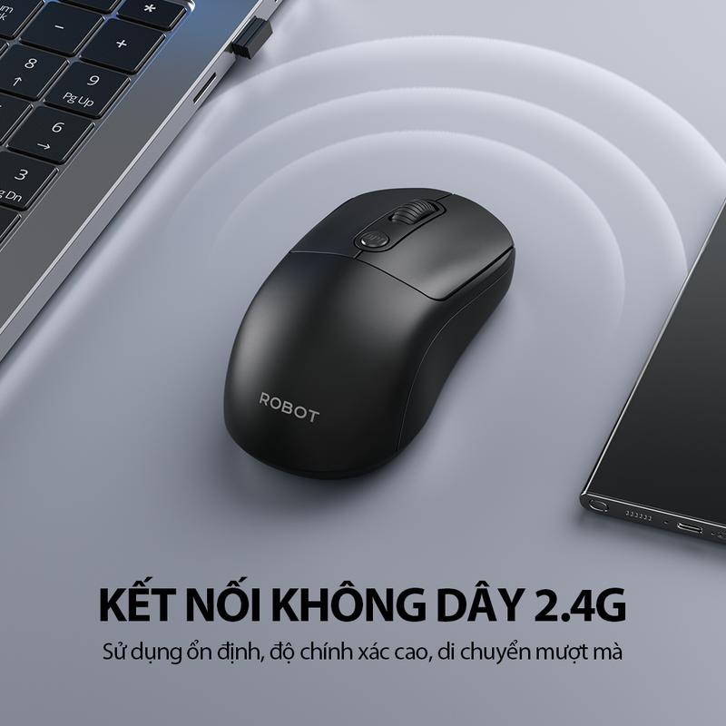 Chuột Không Dây Công Thái Học ROBOT M207 Phím Tĩnh Âm 1600 DPI 4