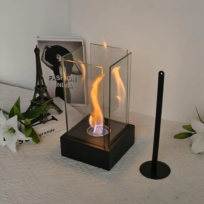 Square Glass Fire Pit, Desktop Alcohol Fireplace, Indoor & Outdoor Camping Party Atmosphere Heater, Home Decor Supplies 8