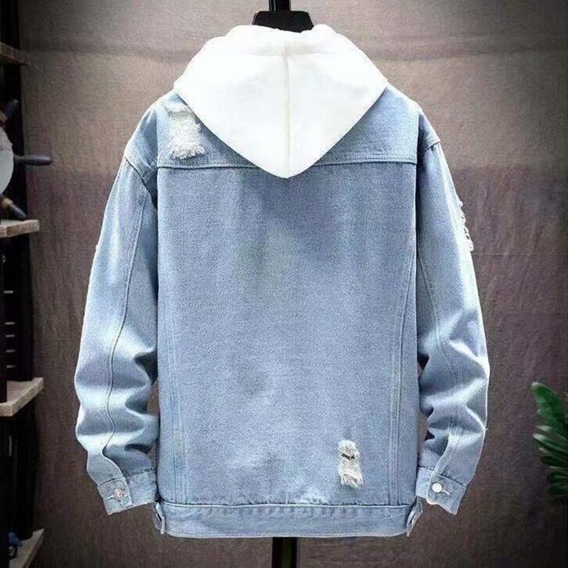 Product Introduction of Áo Khoác Denim Nam, Thời Trang Mới Mùa Xuân Và Mùa Thu, Phong Cách Hàn Quốc Thường Ngày Rách, Giặt Được, Màu Trơn 4