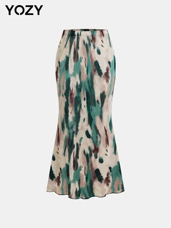 YOZY All Over Print Elastic Waist Skirt, Elastic Waist Mermaid Casual Fashion Skirt, 2024 Women's Wear for All Seasons 0