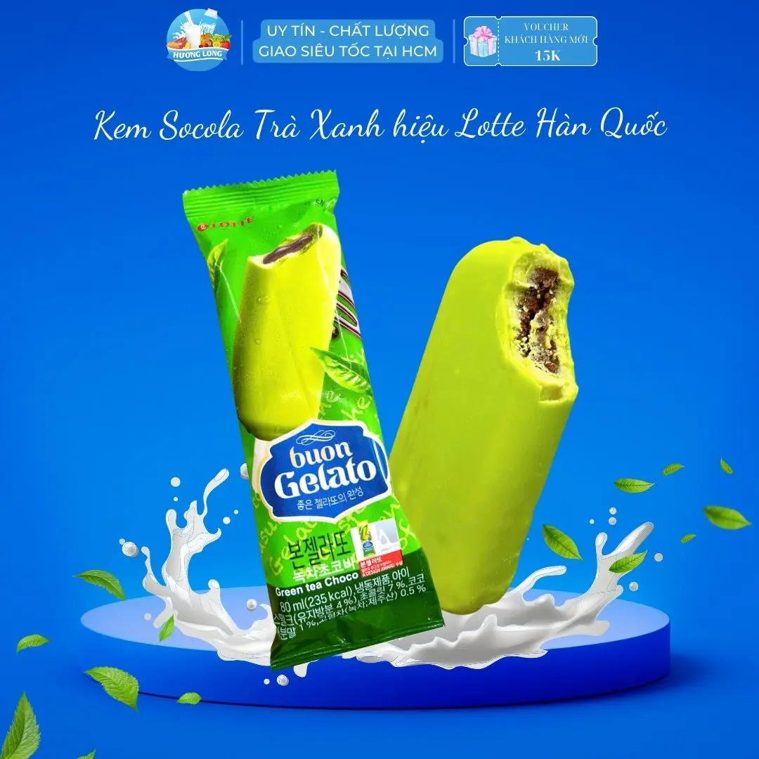 [HCM] Kem Que Trà Xanh Chocolate cao cấp - Buon Gelato Greentea Choco 80ml, là lớp socola trà xanh bên trong lớp kem socola mềm mịn thơm ngon mát lạnh - Hương Long Food kem delight  kem bắp Ăn Vặt Sô Cô La kem Thức Ăn want  Kem Tươi Thức Ăn Kem Tươi