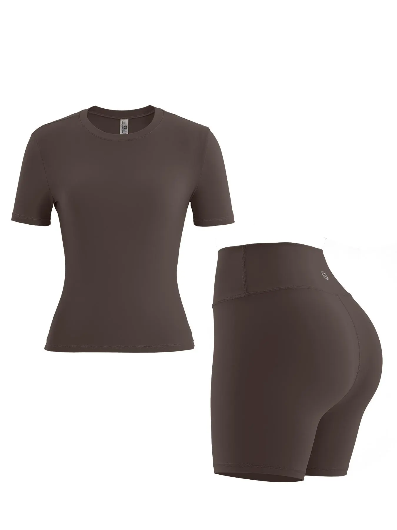 Two-piece Set Women's Graphic Round Neck Tee & High Waist Shorts Tracksuit Set, Sporty High Stretch Comfortable  Crew Neck Short Sleeve T-shirt & Wide Waistband Skinny Shorts, Ladies Sportswear for Indoor Outdoor Wear, Summer Friday Set, Gym Wear