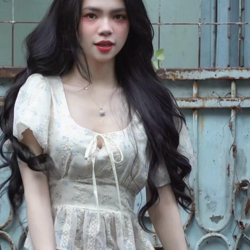 [SMOR ROOM] Áo croptop kiểu nữ hoa văn nhí tay bồng FLORA