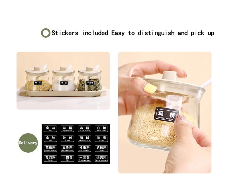 Product Introduction of Glass Seasoning Bottle Jar Household Kitchen Specific Seasoning Box Light Luxury Storage Packaging Combination Set 7