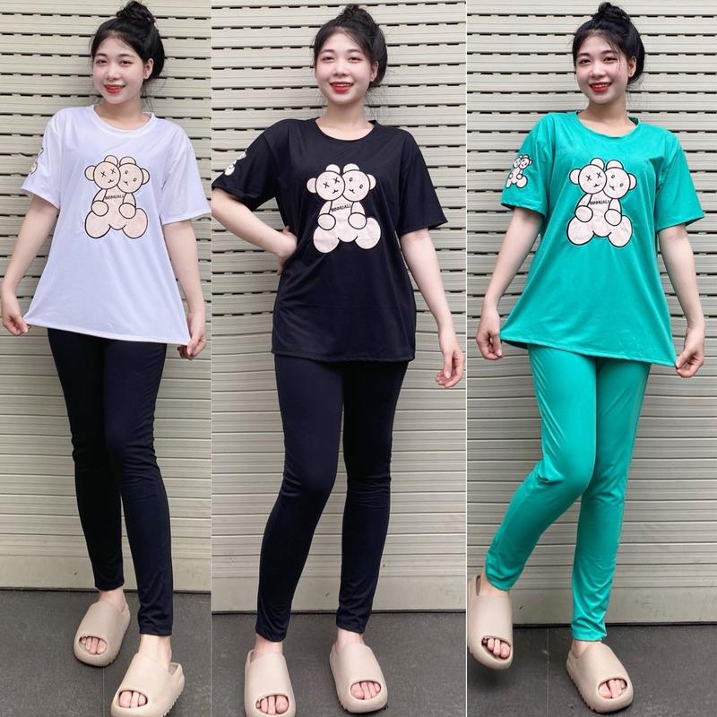 Đồ Bộ Nữ Bigsize Quần Dài Hình Thêu Sang Chảnh ESHOP Đồ bộ mặc nhà nữ thun cotton đẹp dễ thương giá rẻ mặc đi chơi ngủ thoải mái Áo Women Top Quần Ngủ Cổ Tròn Cổ Tròn