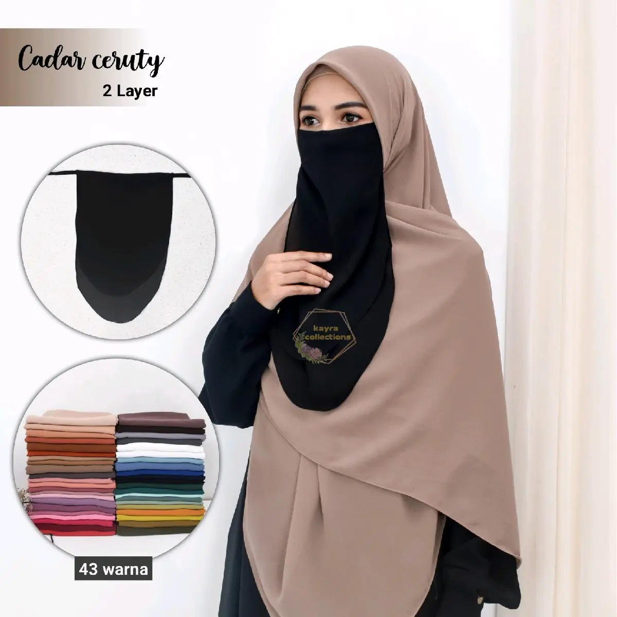 Cadar 2Layer Ceruti Baby Premium muslim ceruty instan  wanita  jilbab  syari  kerudung  khimar  Layer Doll