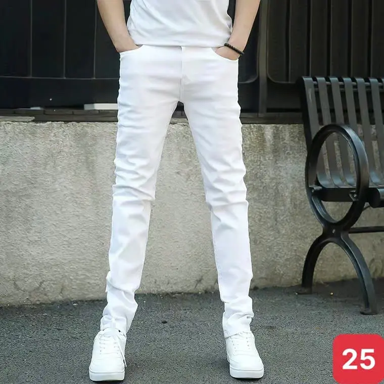 Quần Jean Nam Dài Thời Trang Vải Co Dãn Màu Trắng Trơn Dáng Ôm Vừa Menswear Pants Có Túi 4