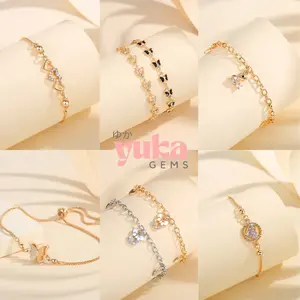 【YUKA】 G-17 Perhiasan Gelang Minimalis Wanita Anti Karat Titanium Berlian Jewellery Anti Luntur Jepang Gelang Aksesories Perempuan Jepang Jewellery Jewelry Perhiasan Lapis Emas 17