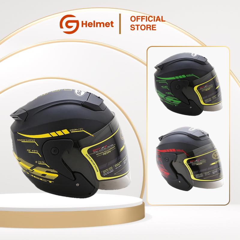 Mũ bảo hiểm 3/4 màu đen, tem 46 đủ màu, kính khói, phù hợp đi đường xa - Helmet -  nón bảo hiểm