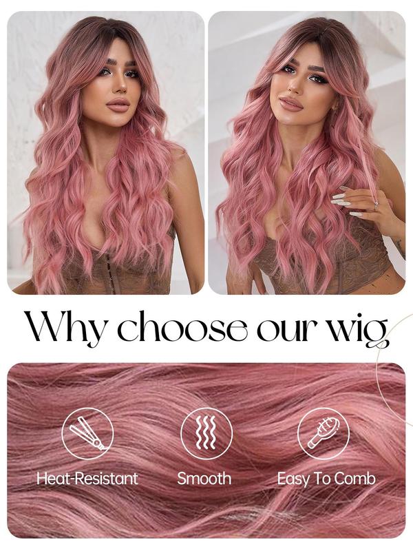 Women's Pink Long Curly Wigs, 30inch Gorgeous Fluffy Wigs with Bangs, Striking Synthetic Costume Wigs for Party & Daily Use, Anime Cosplay 4