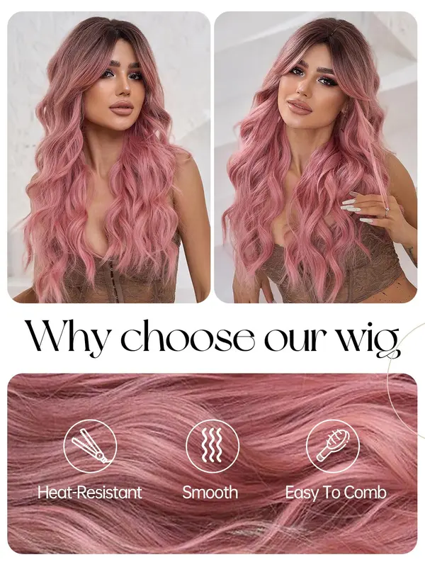 Women's Pink Long Curly Wigs, 30inch Gorgeous Fluffy Wigs with Bangs, Striking Synthetic Costume Wigs for Party & Daily Use, Anime Cosplay 4