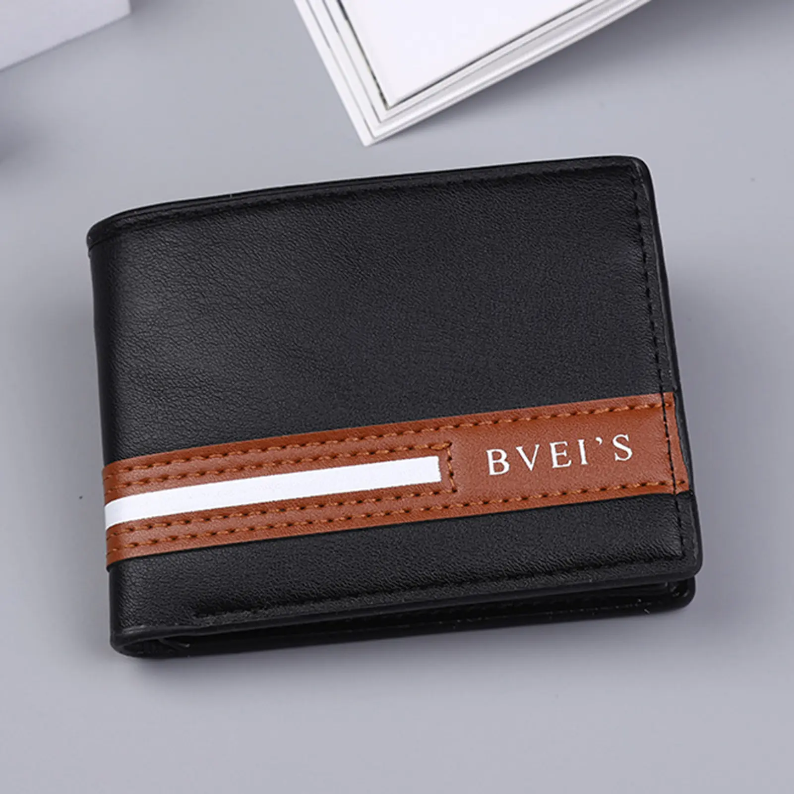Men's PU Wallet Bifold Short Wallet Multi-Card Holder,Casual Style with Alphabet Pattern,Gifts for Dad and Boyfriend