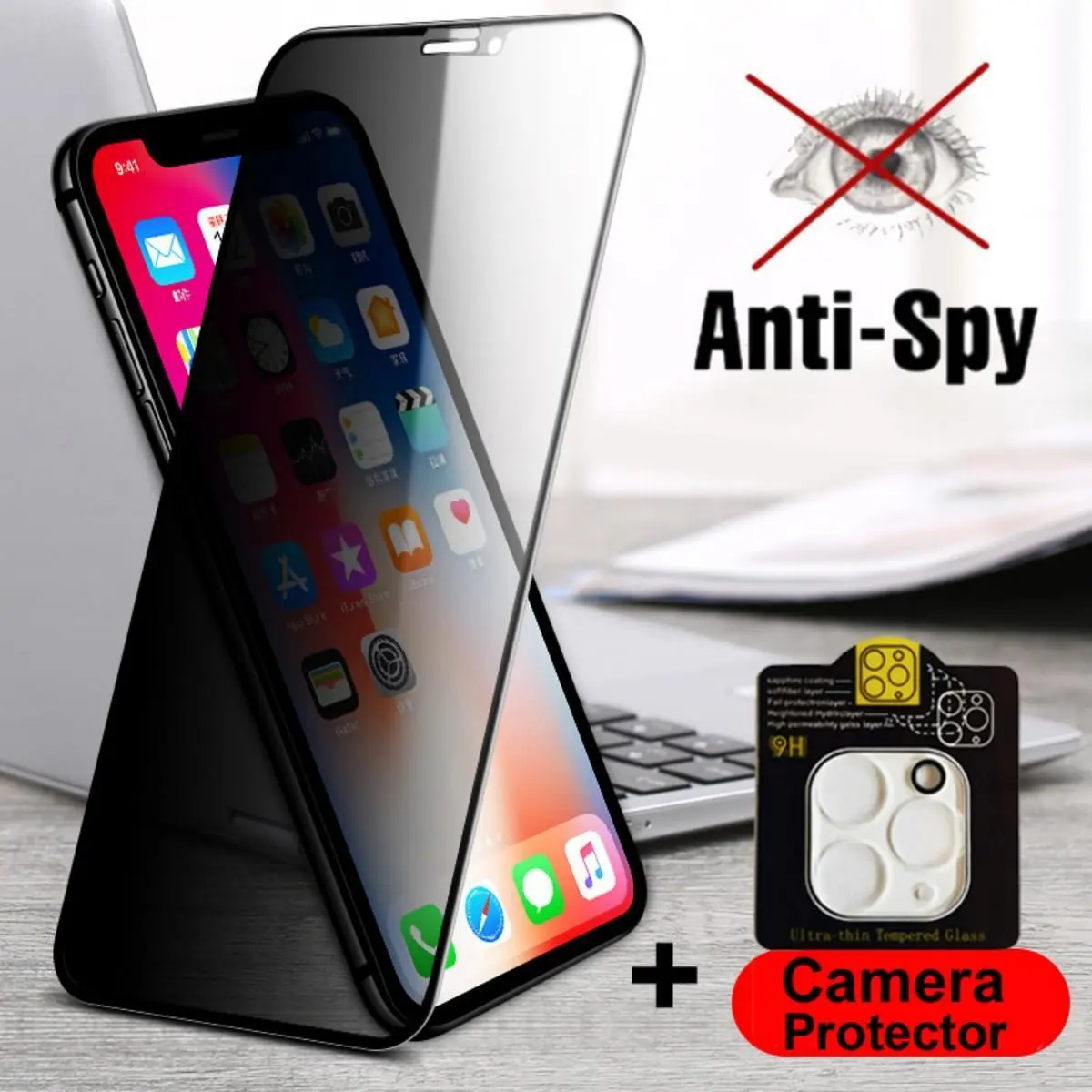 Kính cường lực chống nhìn trộm đi kèm với camera bảo vệ len, dành cho iPhone iP 11 đến iPhone 15, Tương thích với 12, 13, mini, 14, Pro Max và Plus màn hình  chống trộm màn hình  chống trộm