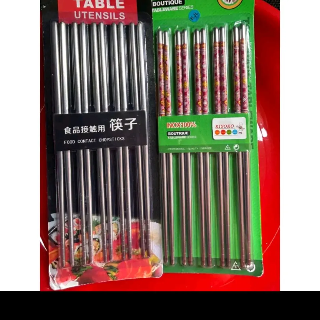 Ol. Sumpit stainless panjang 23 cm motif bunga polos abu abu Steel Mie