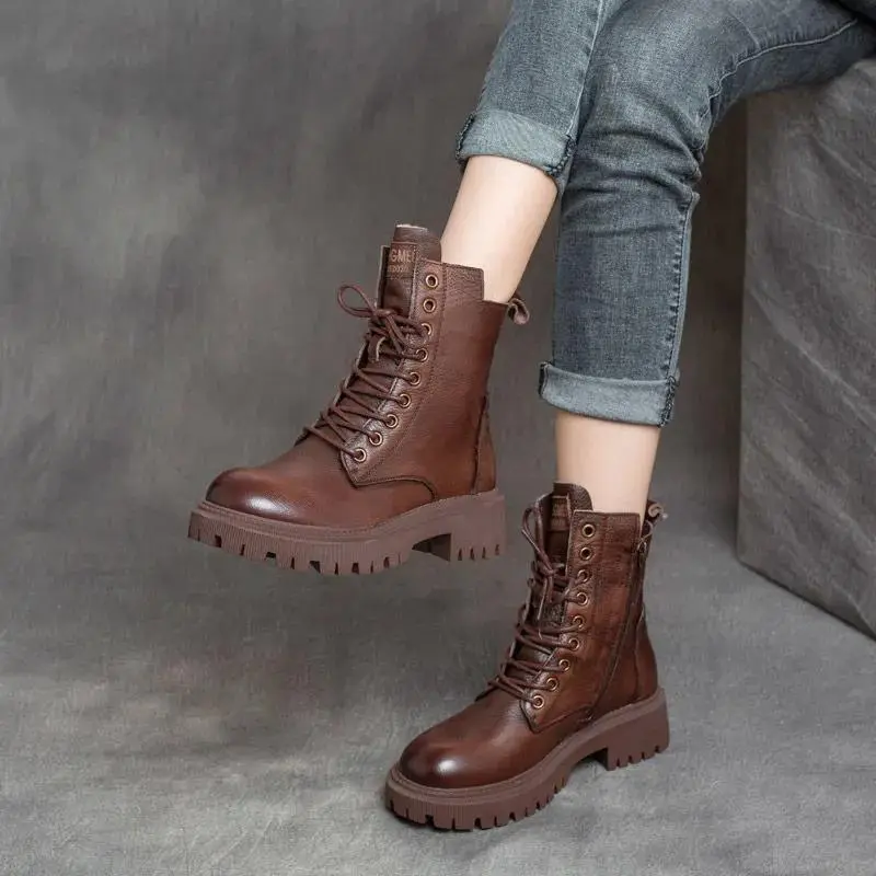 Martin Boots Women's British Style Bootie 2024 Autumn and Winter Korean Style Fleece-lined Thickened All-Matching Platform Boots Ins Fashion